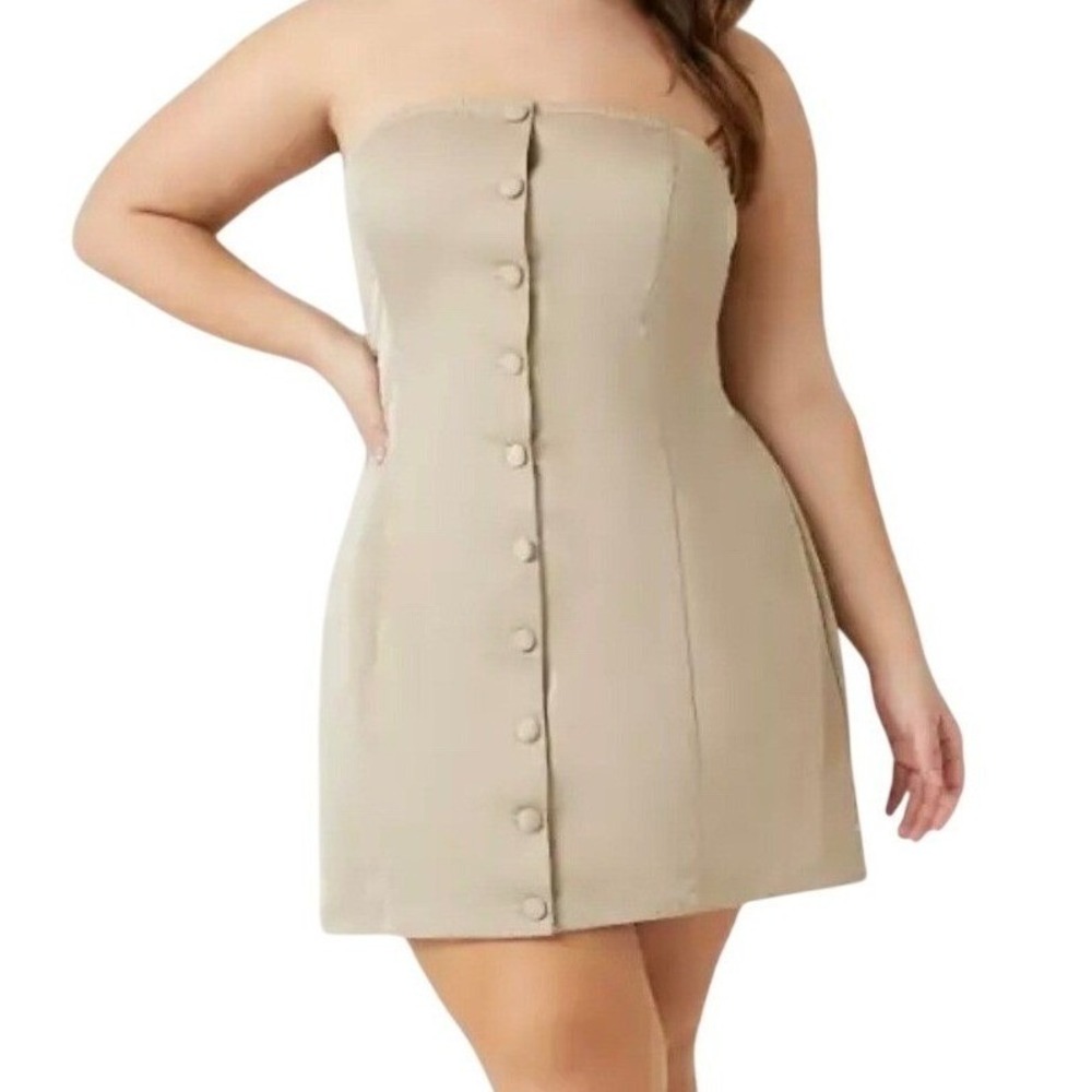 Forever 21 Plus Khaki Strapless Button Front Mini Dress Size 1X